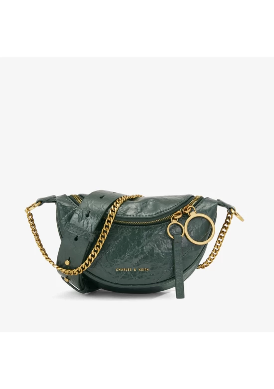 Charles Keith Ring Decoration Street Fashion Belt Bag Dark Green